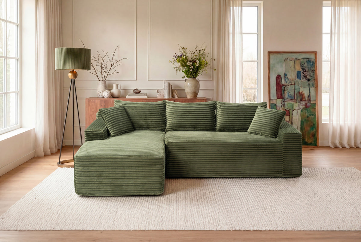 Corduroy Square Upholstered Ottoman, Soft Padded Foot Stool for Living Room Bedroom Decor - Sonkuki