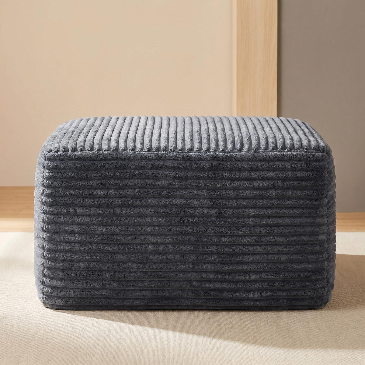 Corduroy Square Upholstered Ottoman, Soft Padded Foot Stool for Living Room Bedroom Decor - Sonkuki