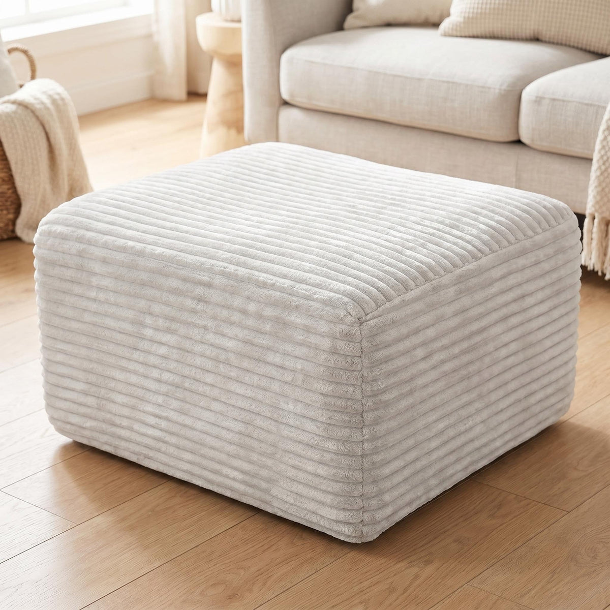 Corduroy Square Upholstered Ottoman, Soft Padded Foot Stool for Living Room Bedroom Decor - Sonkuki