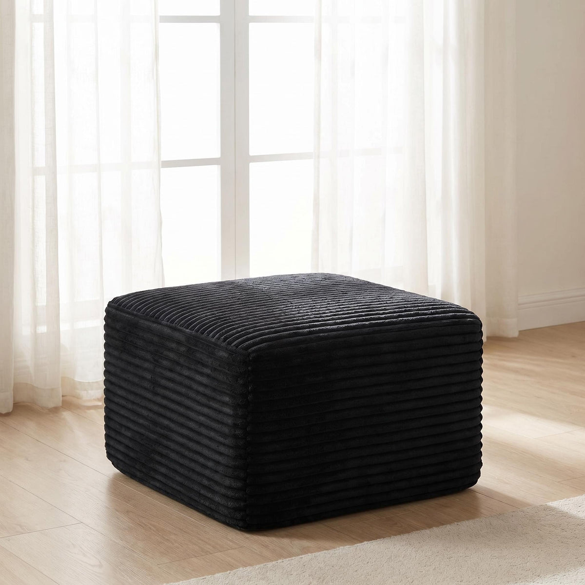 Corduroy Square Upholstered Ottoman, Soft Padded Foot Stool for Living Room Bedroom Decor - Sonkuki
