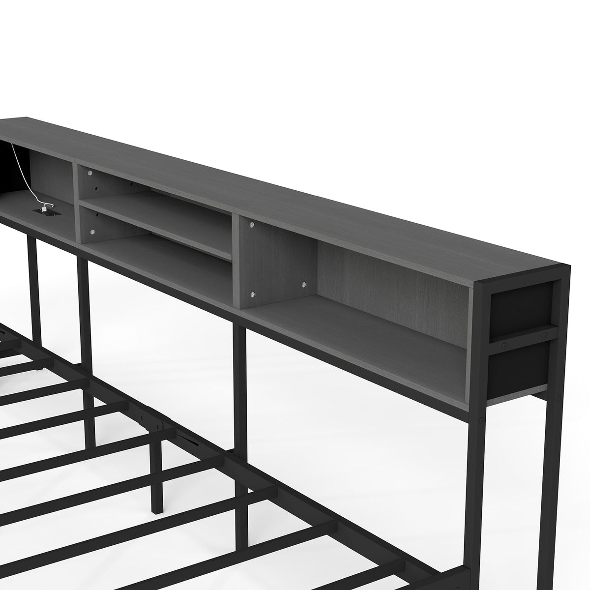 Corner Daybed with Upholstered Headboard, Bookcase, Two Drawers, RGB LED Lights and Charging Station - Sonkuki