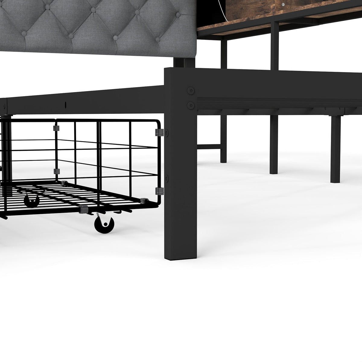 Corner Daybed with Upholstered Headboard, Bookcase, Two Drawers, RGB LED Lights and Charging Station - Sonkuki