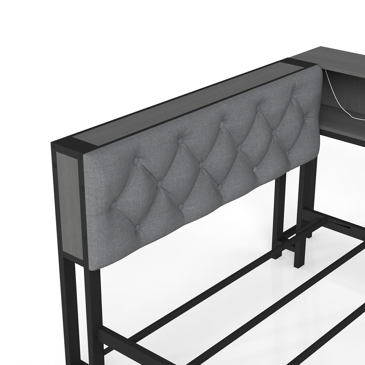 Corner Daybed with Upholstered Headboard, Bookcase, Two Drawers, RGB LED Lights and Charging Station - Sonkuki