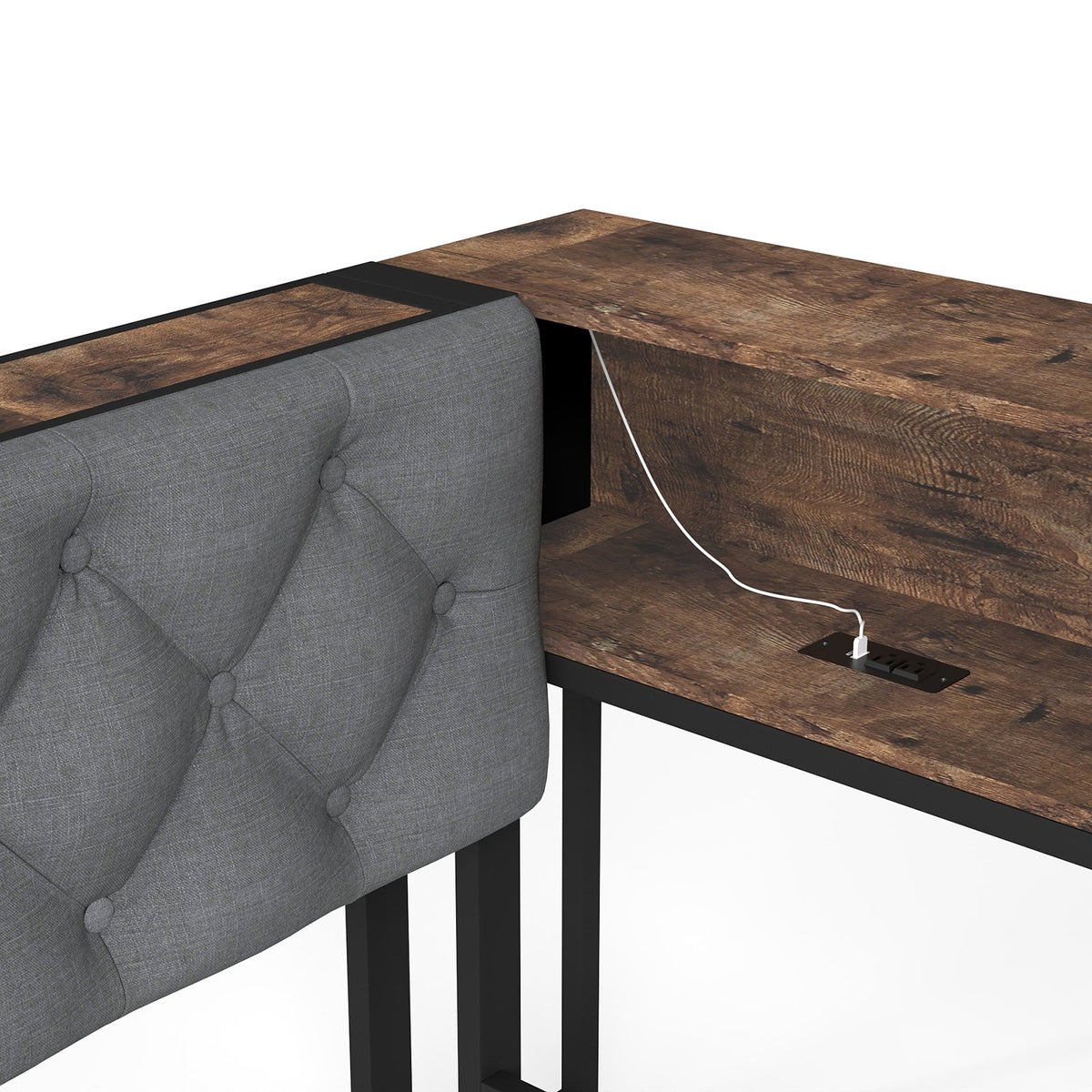 Corner Daybed with Upholstered Headboard, Bookcase, Two Drawers, RGB LED Lights and Charging Station - Sonkuki