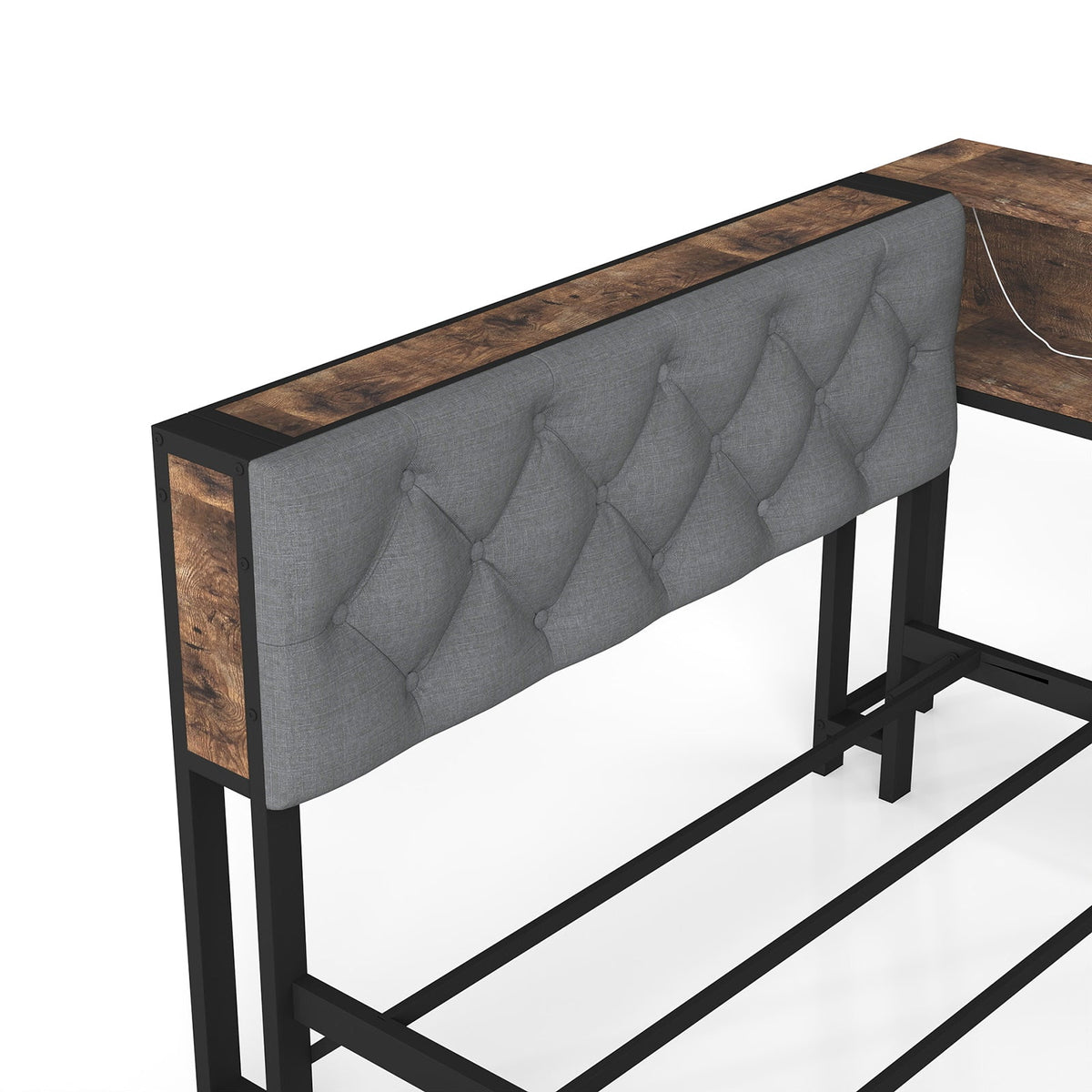 Corner Daybed with Upholstered Headboard, Bookcase, Two Drawers, RGB LED Lights and Charging Station - Sonkuki