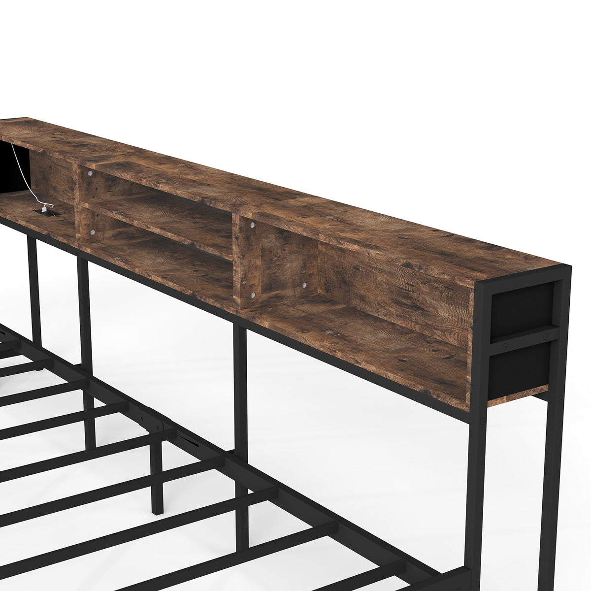 Corner Daybed with Upholstered Headboard, Bookcase, Two Drawers, RGB LED Lights and Charging Station - Sonkuki