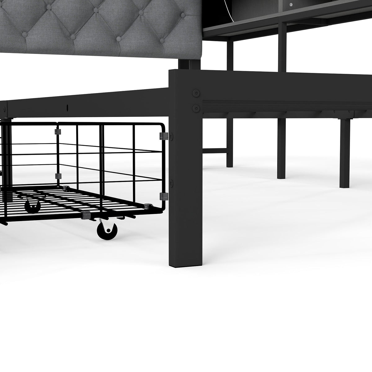 Corner Daybed with Upholstered Headboard, Bookcase, Two Drawers, RGB LED Lights and Charging Station - Sonkuki
