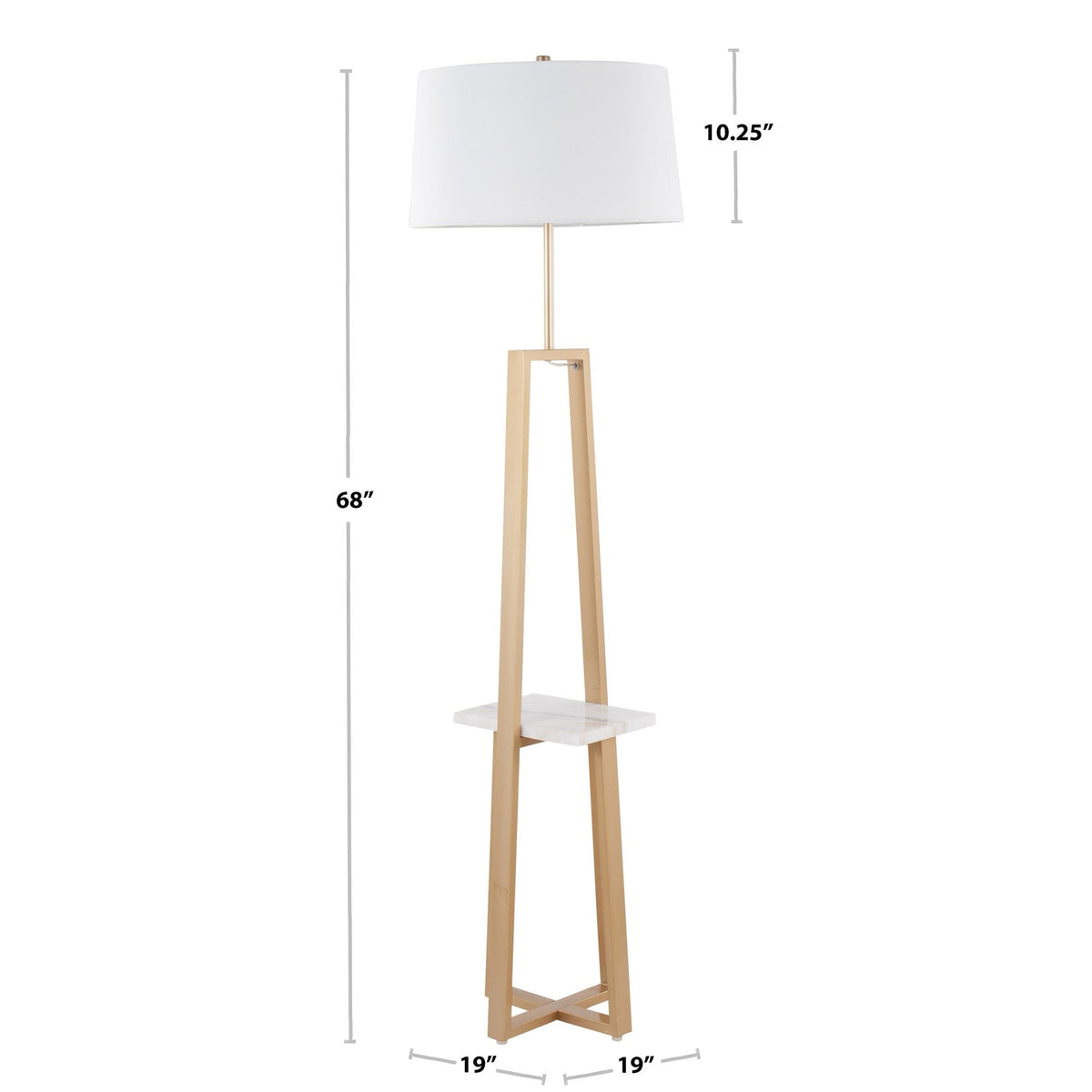 Cosmo Shelf Contemporary/Glam Floor Lamp in White Marble and Gold Metal with White Linen Shade by LumiSource - Sonkuki