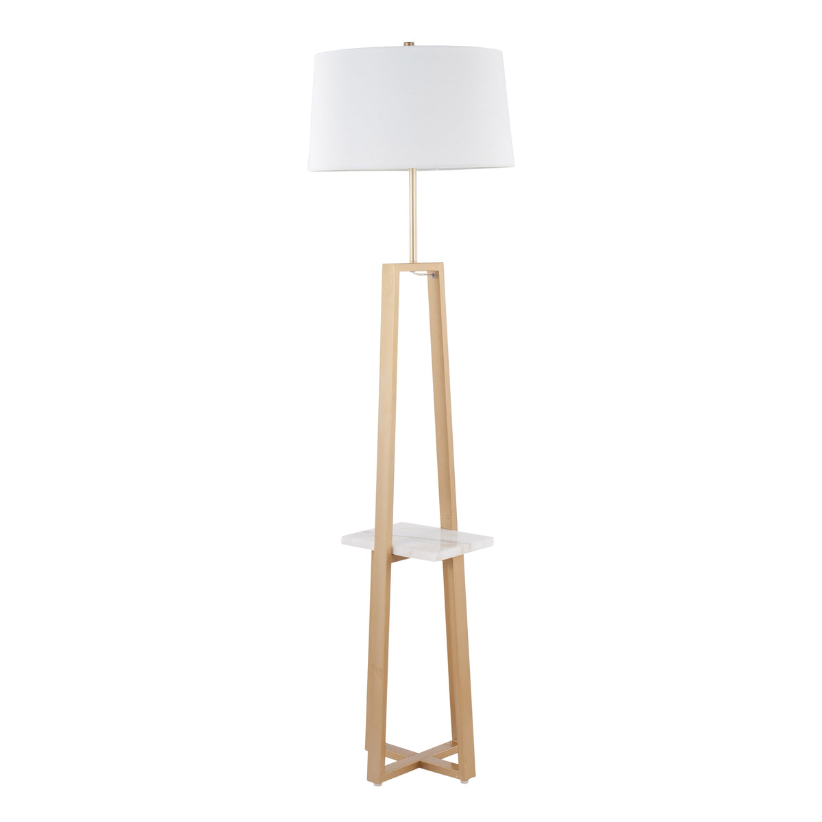 Cosmo Shelf Contemporary/Glam Floor Lamp in White Marble and Gold Metal with White Linen Shade by LumiSource - Sonkuki