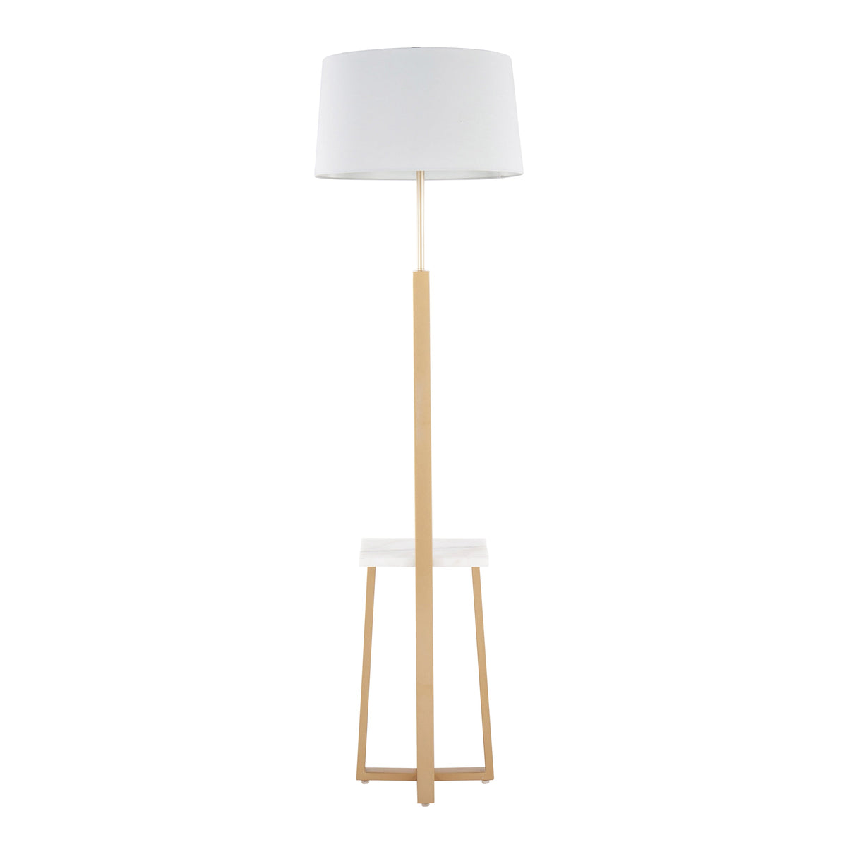 Cosmo Shelf Contemporary/Glam Floor Lamp in White Marble and Gold Metal with White Linen Shade by LumiSource - Sonkuki