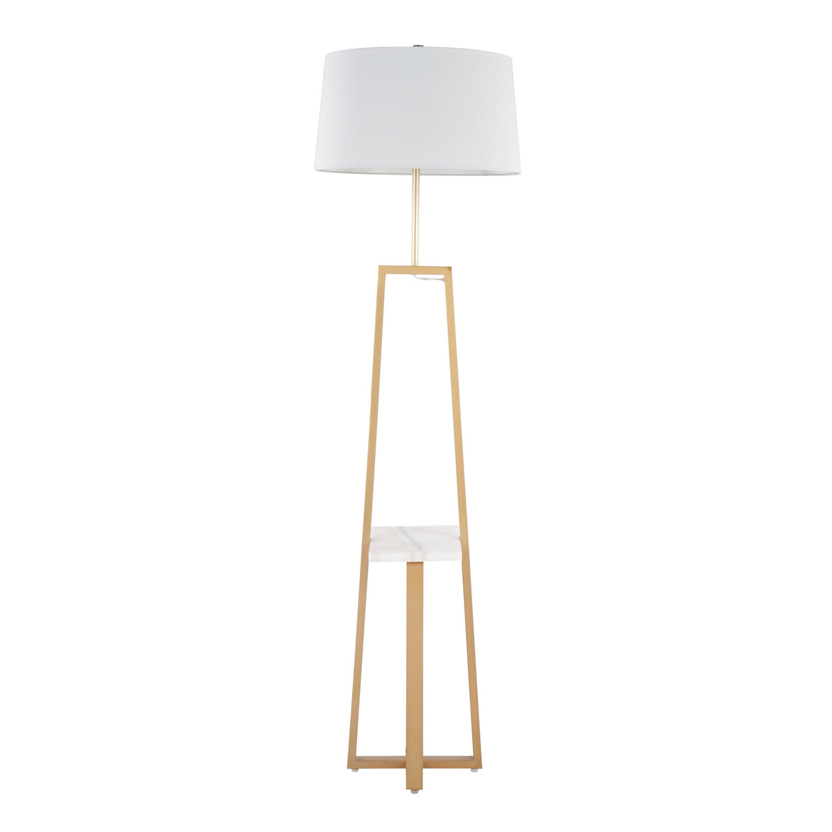 Cosmo Shelf Contemporary/Glam Floor Lamp in White Marble and Gold Metal with White Linen Shade by LumiSource - Sonkuki