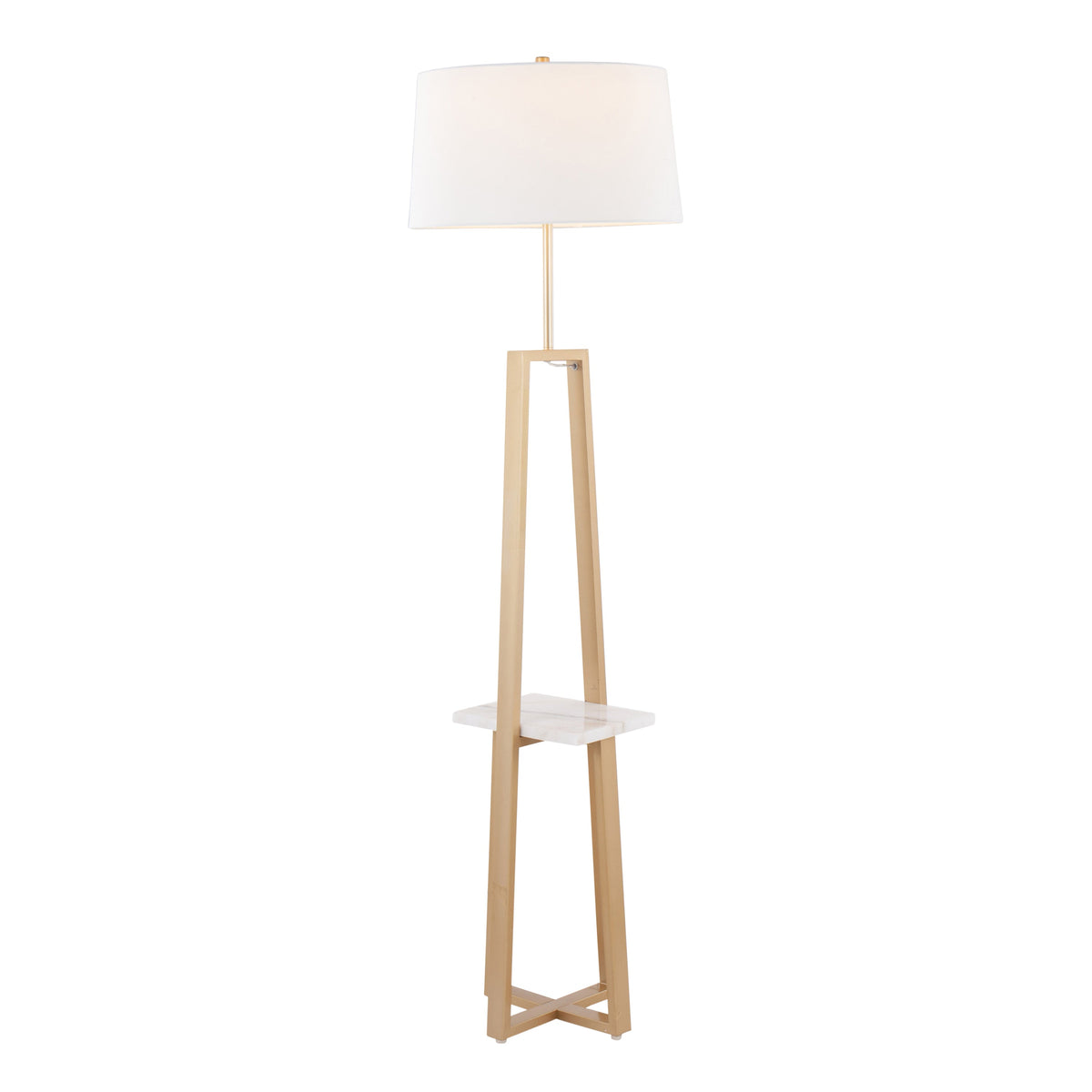 Cosmo Shelf Contemporary/Glam Floor Lamp in White Marble and Gold Metal with White Linen Shade by LumiSource - Sonkuki