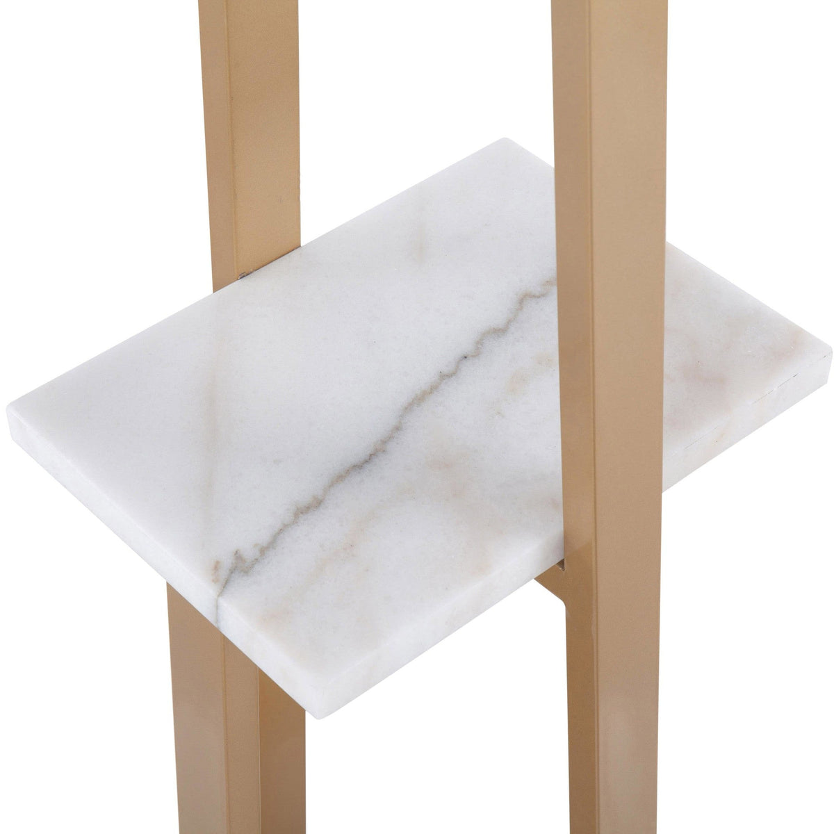 Cosmo Shelf Contemporary/Glam Floor Lamp in White Marble and Gold Metal with White Linen Shade by LumiSource - Sonkuki