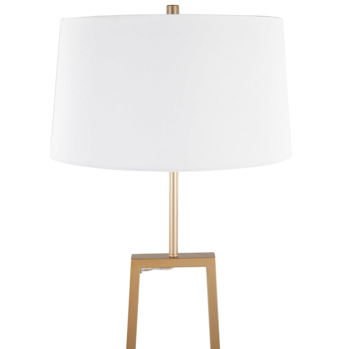 Cosmo Shelf Contemporary/Glam Floor Lamp in White Marble and Gold Metal with White Linen Shade by LumiSource - Sonkuki