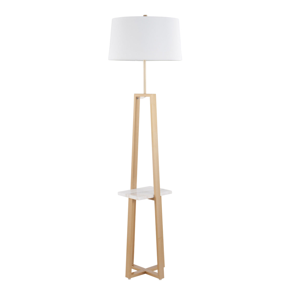 Cosmo Shelf Contemporary/Glam Floor Lamp in White Marble and Gold Metal with White Linen Shade by LumiSource - Sonkuki