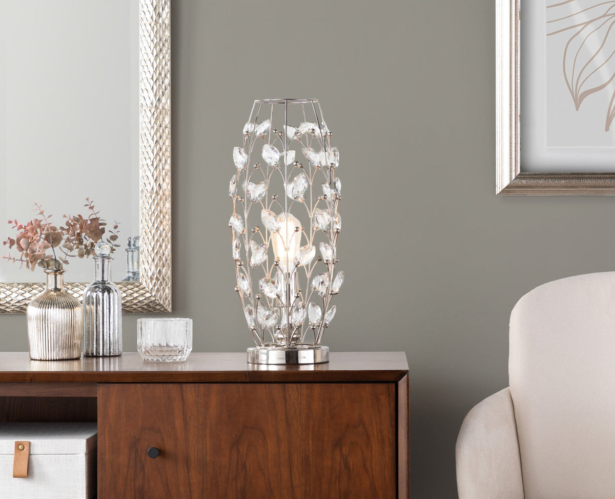 Crystal Buds 18" Contemporary Metal Uplight Lamp in Polished Nickel with Clear K9 Crystal Accents from Grandview Gallery by LumiSource - Sonkuki