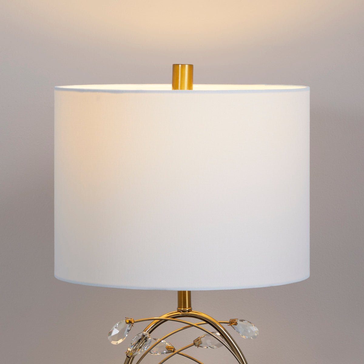 Crystal Buds 25" Contemporary/Glam Table Lamp in Black Metal Base with Glass Crystals and Gold Metal with Off-White Linen Shade by LumiSource - Set of 2 - Sonkuki