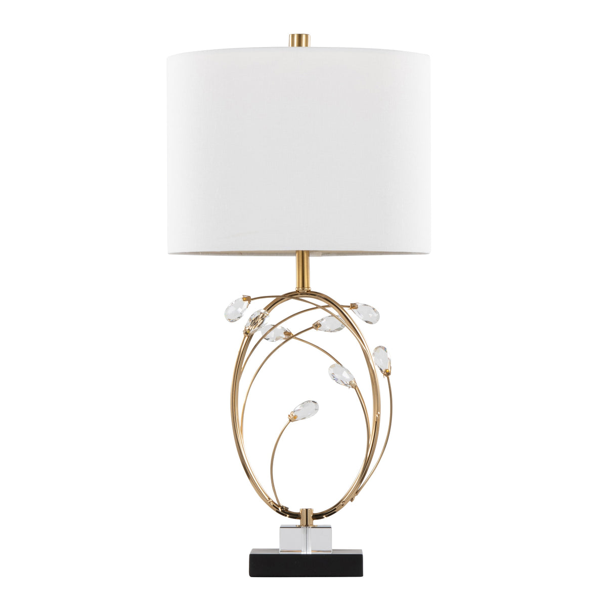 Crystal Buds 25" Contemporary/Glam Table Lamp in Black Metal Base with Glass Crystals and Gold Metal with Off-White Linen Shade by LumiSource - Set of 2 - Sonkuki