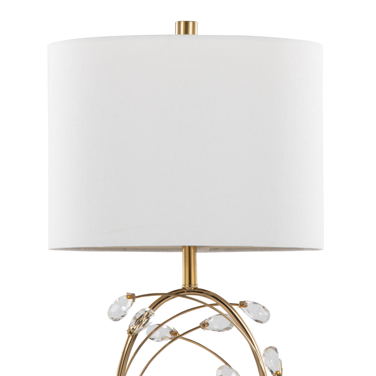 Crystal Buds 25" Contemporary/Glam Table Lamp in Black Metal Base with Glass Crystals and Gold Metal with Off-White Linen Shade by LumiSource - Set of 2 - Sonkuki