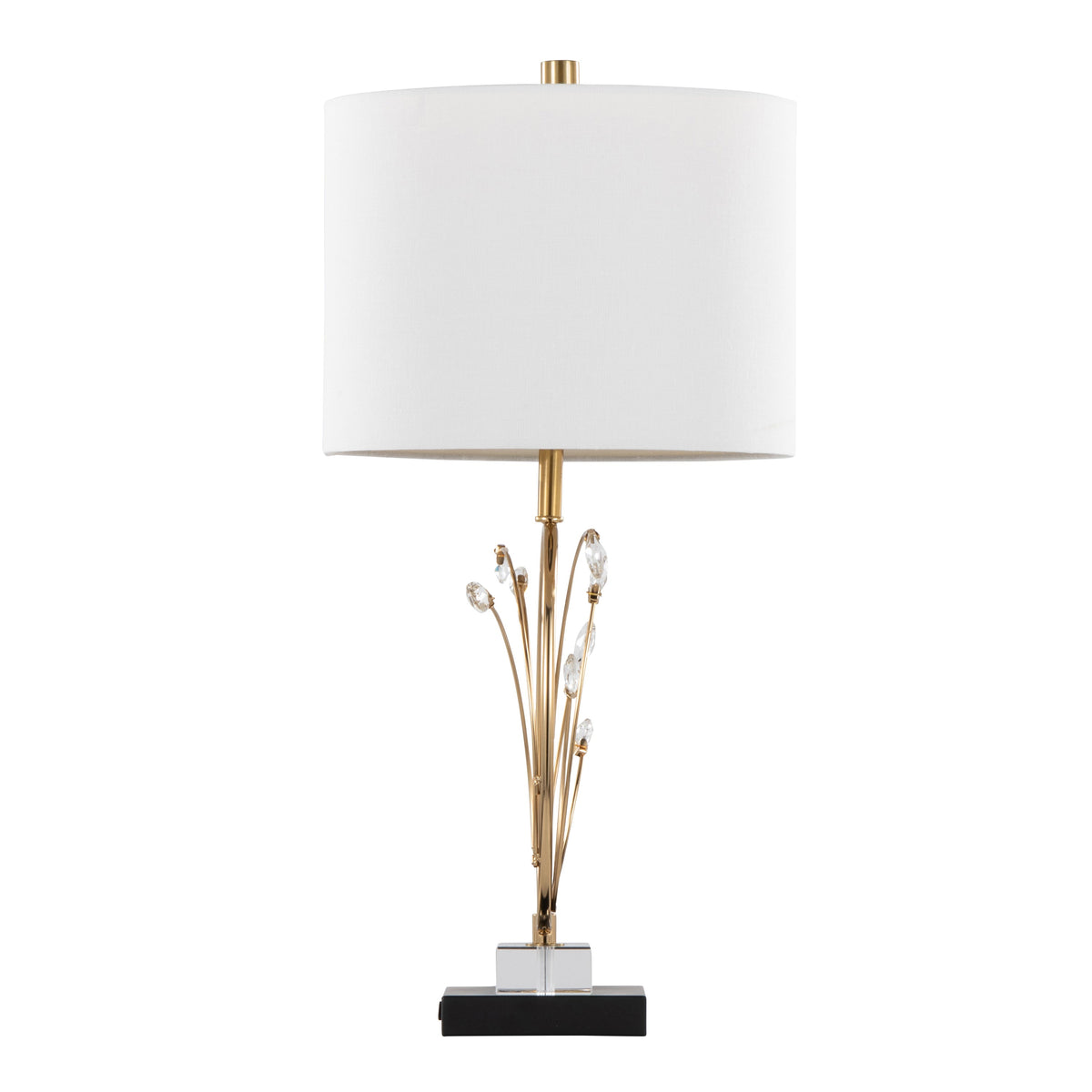 Crystal Buds 25" Contemporary/Glam Table Lamp in Black Metal Base with Glass Crystals and Gold Metal with Off-White Linen Shade by LumiSource - Set of 2 - Sonkuki