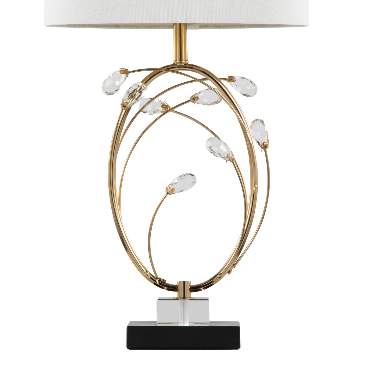 Crystal Buds 25" Contemporary/Glam Table Lamp in Black Metal Base with Glass Crystals and Gold Metal with Off-White Linen Shade by LumiSource - Set of 2 - Sonkuki