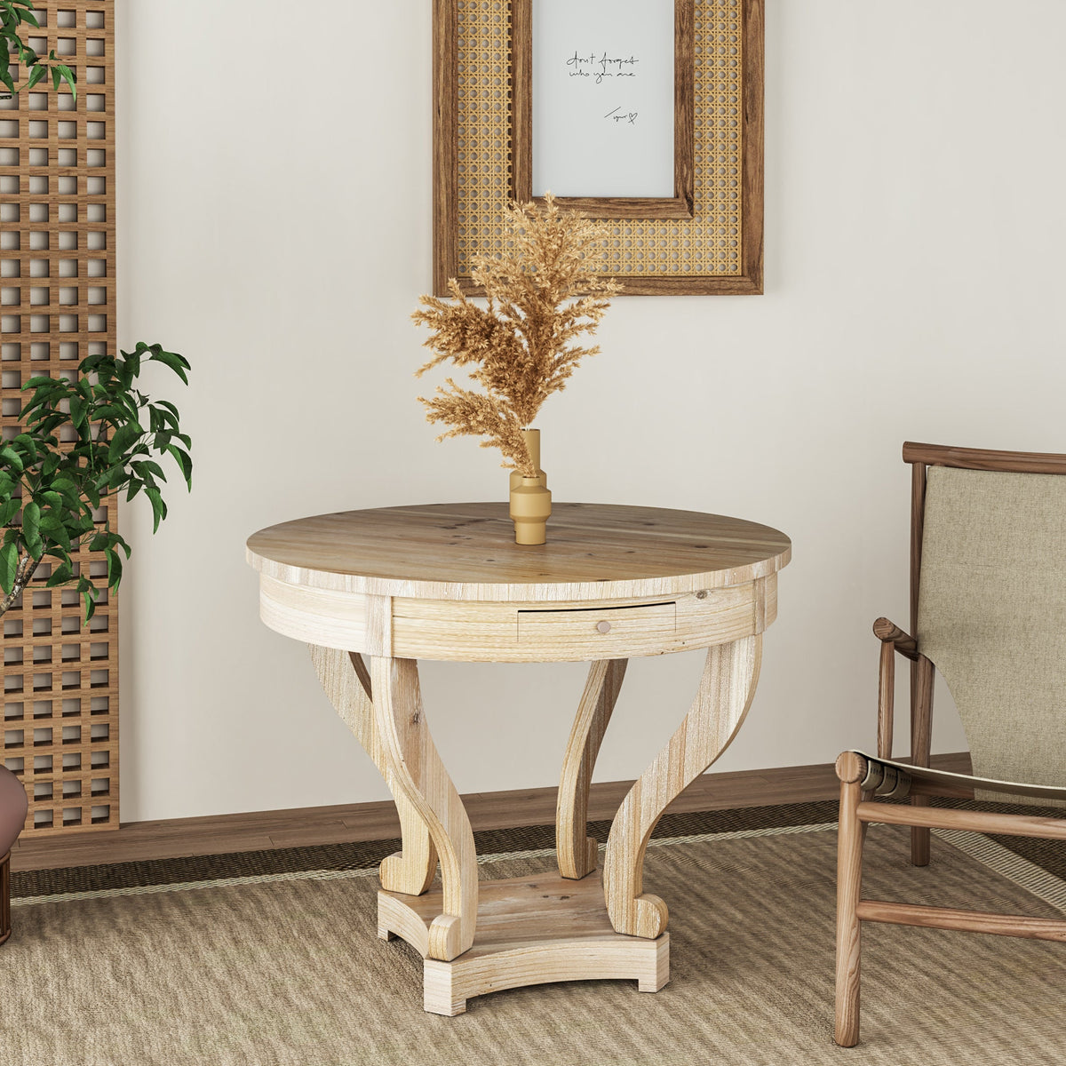 Curved Legs Farmhouse Style Small Size Round Dining Table End Table Side Table Coffee Table - Sonkuki