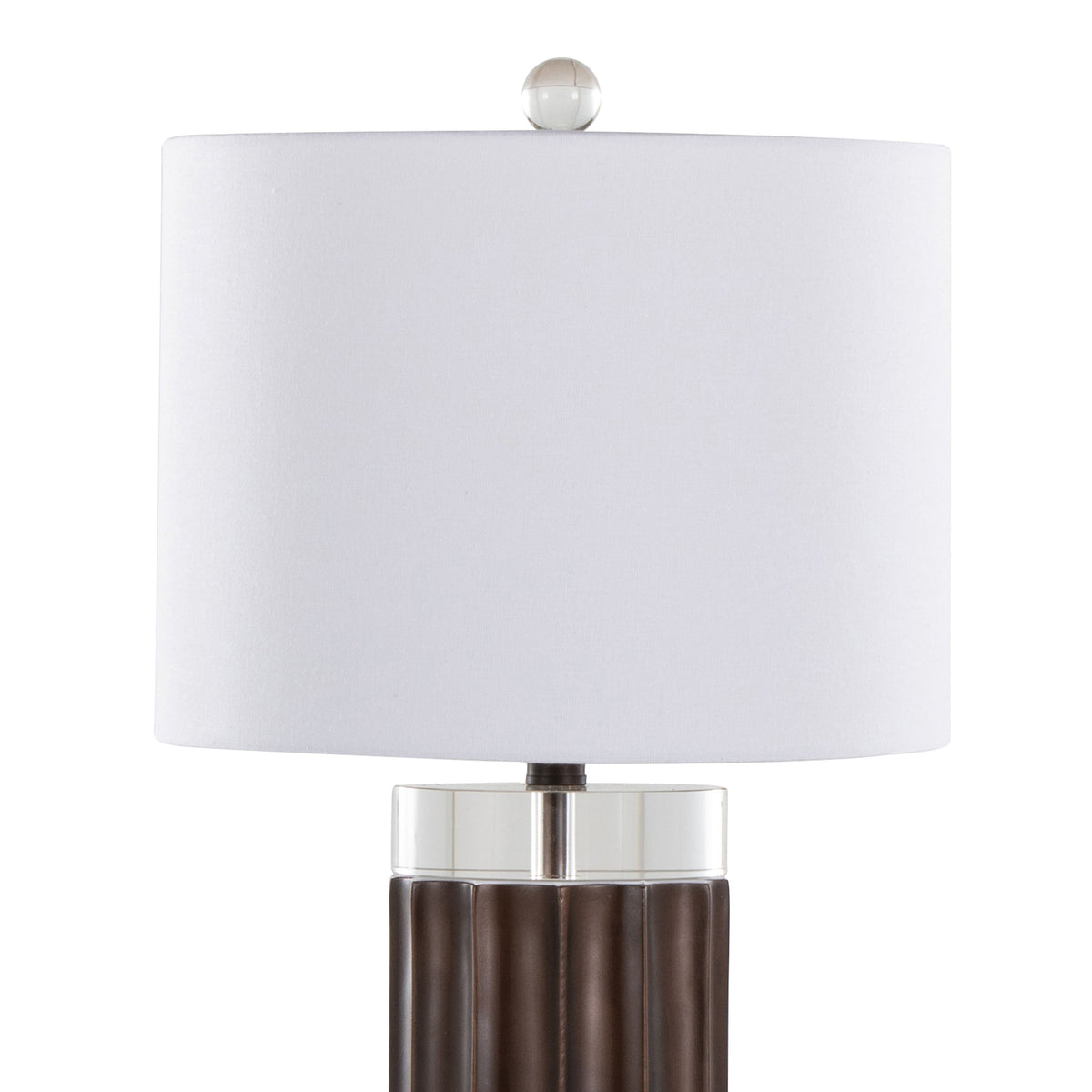 Cylinder Fluted 29.25" Contemporary Polyresin Table Lamp in Brown Lustre Polyresin, Clear K9 Crystal and White Linen Shade from Grandview Gallery by LumiSource - Set of 2 - Sonkuki