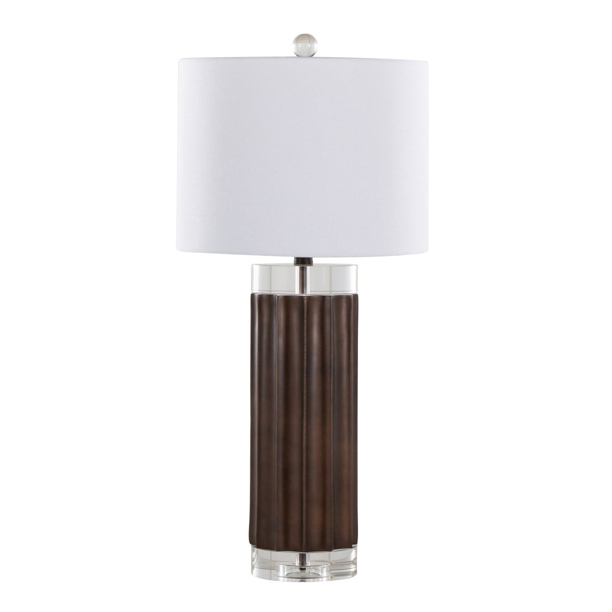 Cylinder Fluted 29.25" Contemporary Polyresin Table Lamp in Brown Lustre Polyresin, Clear K9 Crystal and White Linen Shade from Grandview Gallery by LumiSource - Set of 2 - Sonkuki