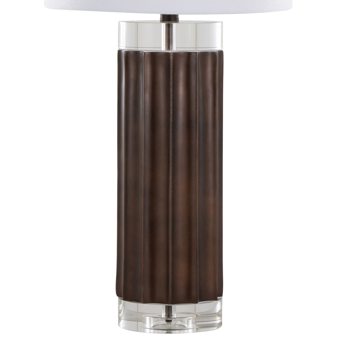 Cylinder Fluted 29.25" Contemporary Polyresin Table Lamp in Brown Lustre Polyresin, Clear K9 Crystal and White Linen Shade from Grandview Gallery by LumiSource - Set of 2 - Sonkuki