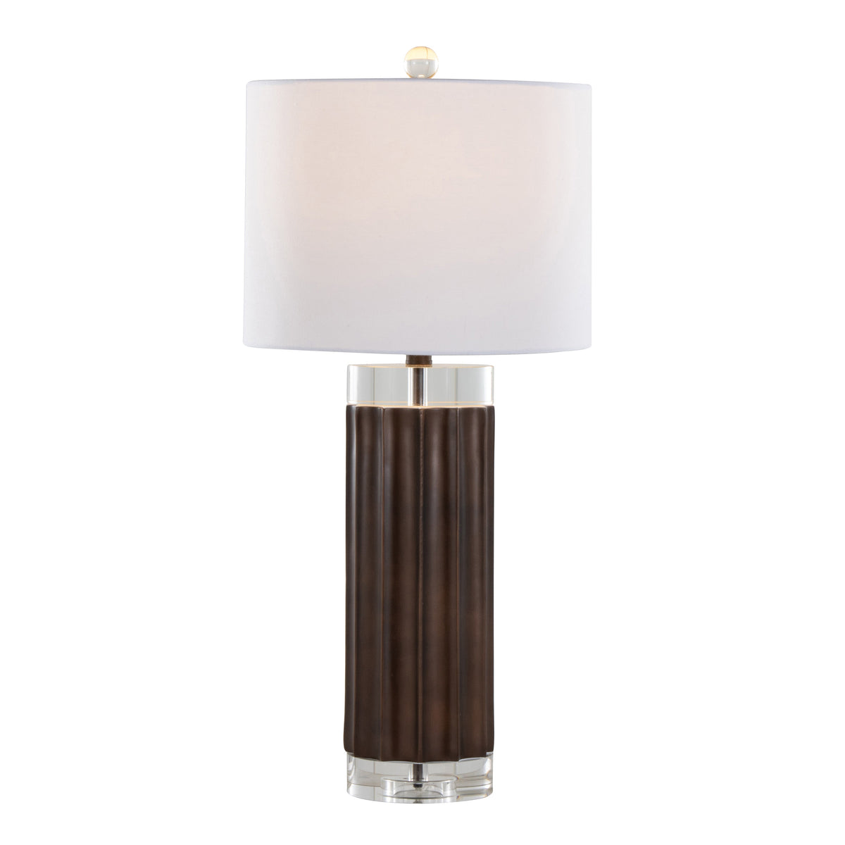 Cylinder Fluted 29.25" Contemporary Polyresin Table Lamp in Brown Lustre Polyresin, Clear K9 Crystal and White Linen Shade from Grandview Gallery by LumiSource - Set of 2 - Sonkuki
