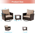 SONKUKI 3-Piece Patio Sofa Set Brown Rattan Swivel Rocking Chair Set Coffee Table Suiting Backyard, Poolside and Patio.