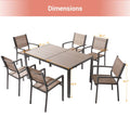 SONKUKI 7 Pieces Dining Table Set Outdoor Steel and Textilene Furniture Set, HIPS Material Tabletop for Balcony, Porch and Backyard.