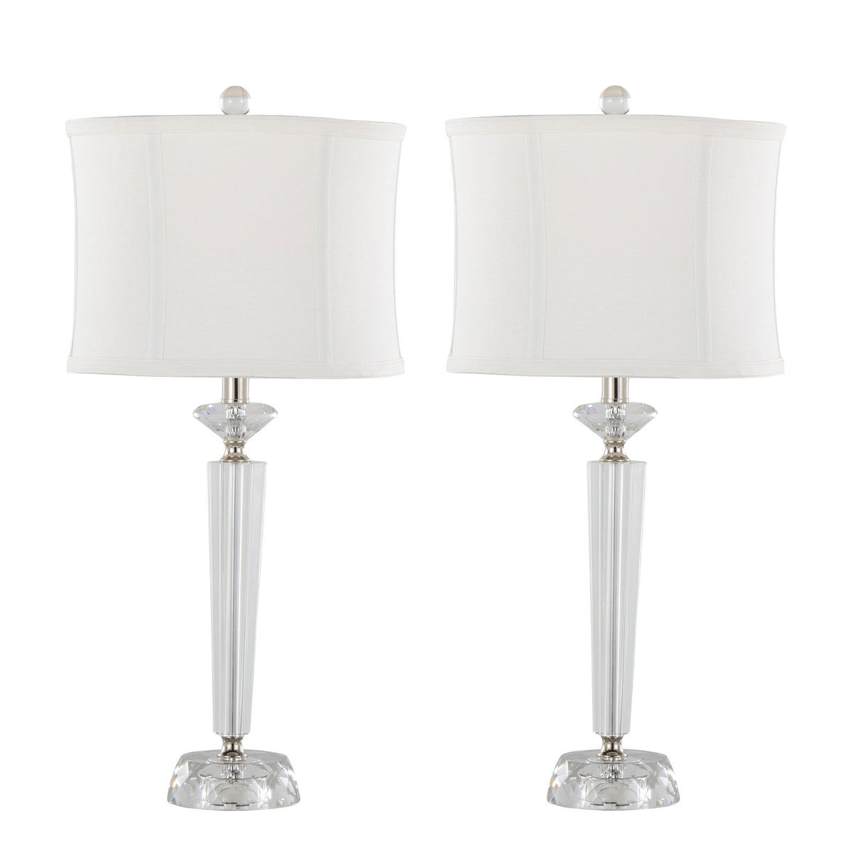 Diamond Torch 25" Contemporary Crystal Table Lamp in Clear K9 Crystal with Off-White Linen Shade and Polished Nickel Accents from Grandview Gallery by LumiSource - Set of 2 - Sonkuki