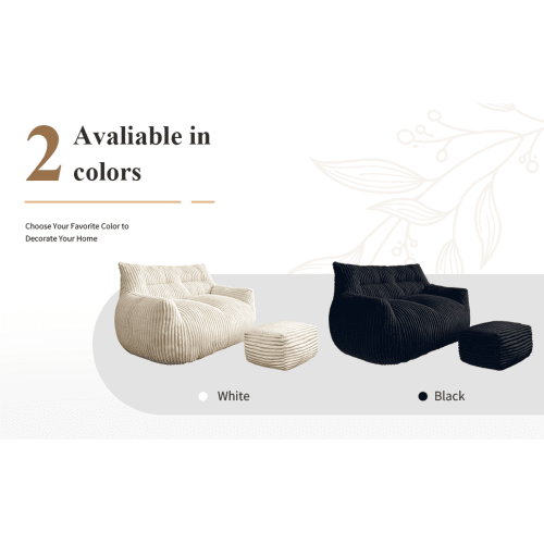 Double sofa with Footrest, Cloud-Love Oversized 2-Seater Fluffy Bean Bag Chair for Living Room & Bedroom - Sonkuki