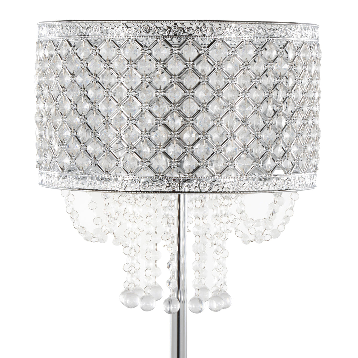 Droplets Sleek 60" Contemporary Metal Floor Lamp in Chrome Metal and Clear Crystal Accents from Grandview Gallery by LumiSource - Sonkuki