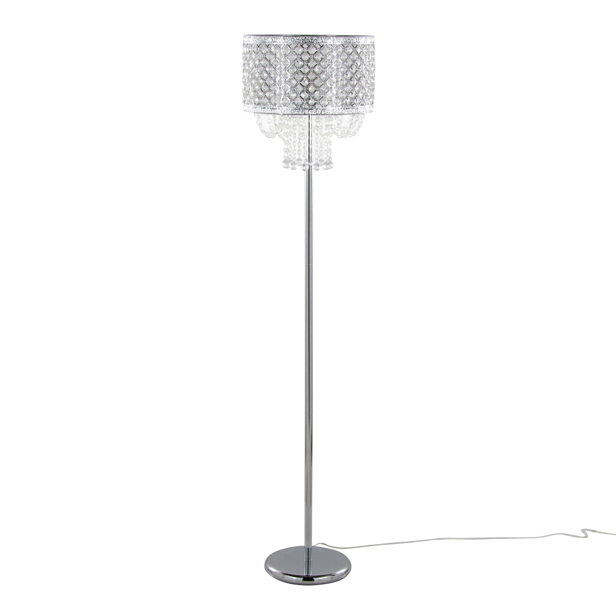 Droplets Sleek 60" Contemporary Metal Floor Lamp in Chrome Metal and Clear Crystal Accents from Grandview Gallery by LumiSource - Sonkuki