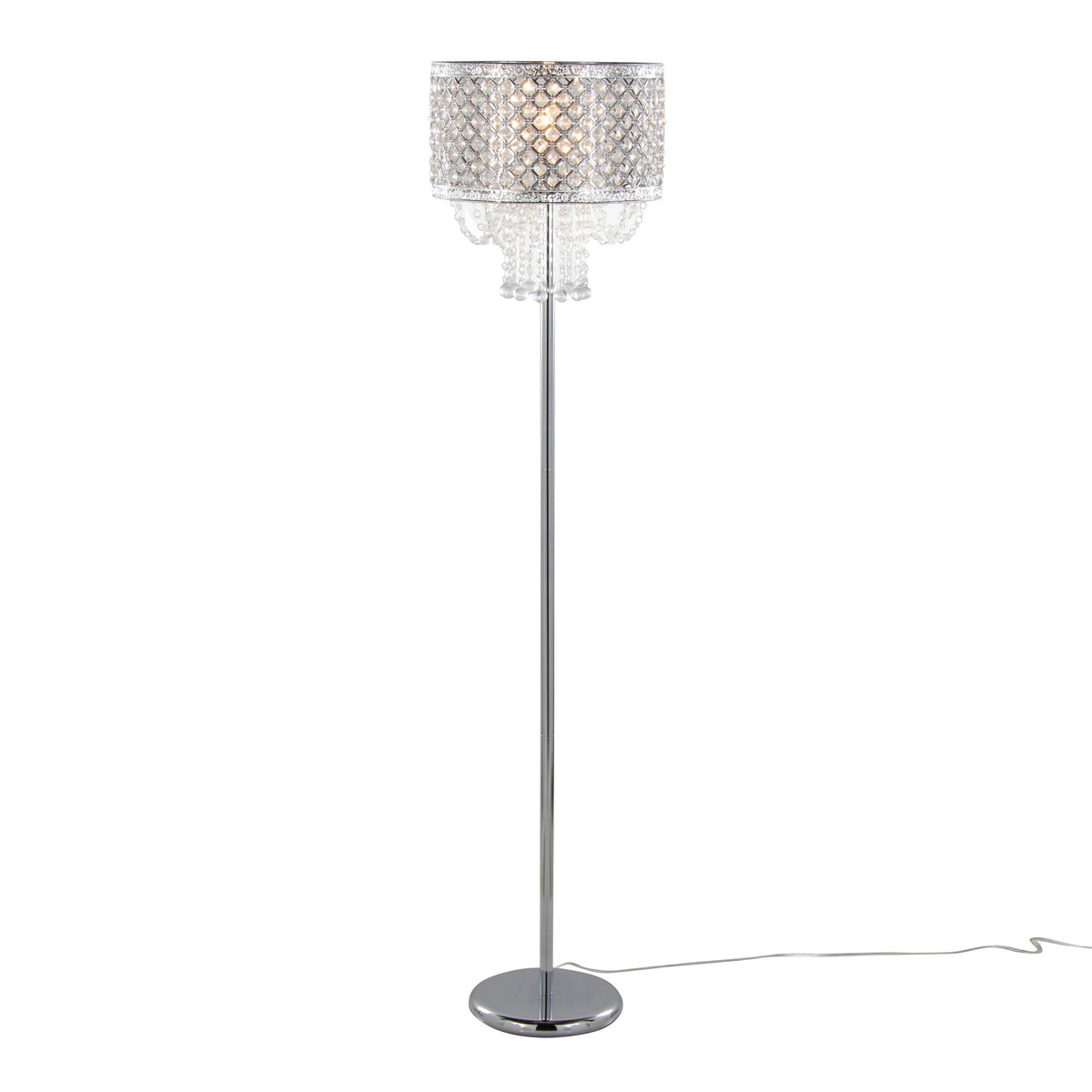Droplets Sleek 60" Contemporary Metal Floor Lamp in Chrome Metal and Clear Crystal Accents from Grandview Gallery by LumiSource - Sonkuki