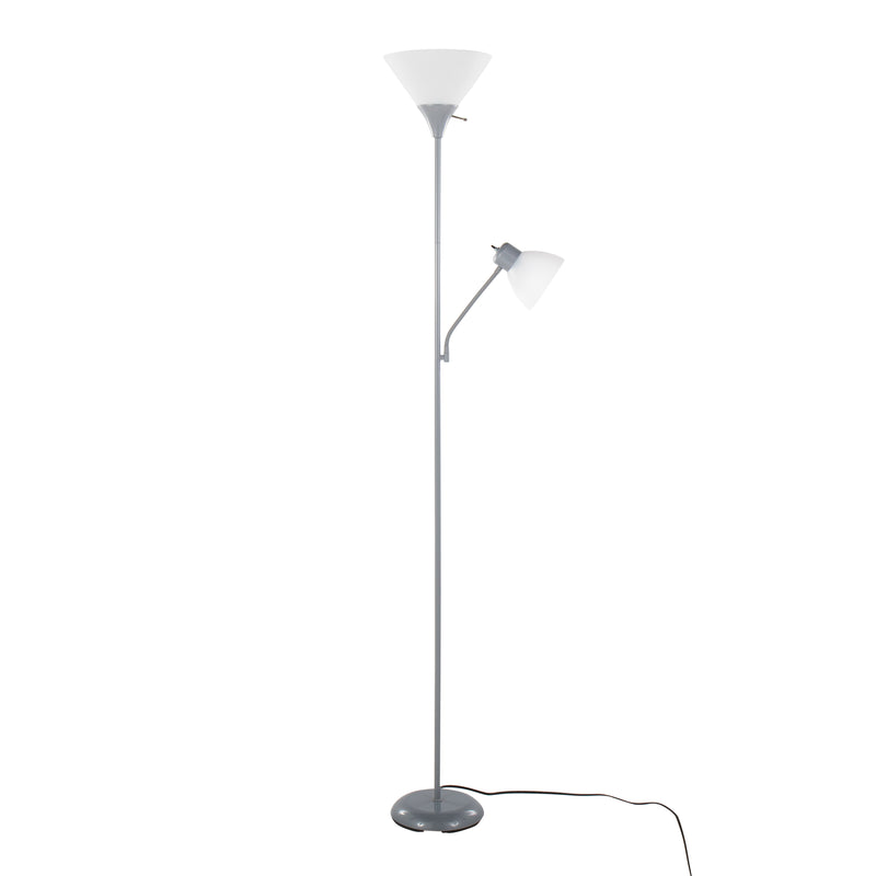 Dual 72" Contemporary Metal Floor Lamp in Silver Metal and Frosted White Plastic Shades by LumiSource - main product image