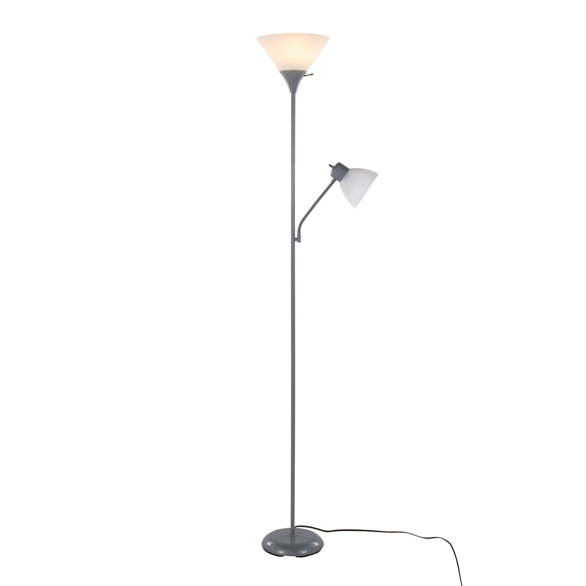 Dual 72" Contemporary Metal Floor Lamp in Silver Metal and Frosted White Plastic Shades by LumiSource - Sonkuki