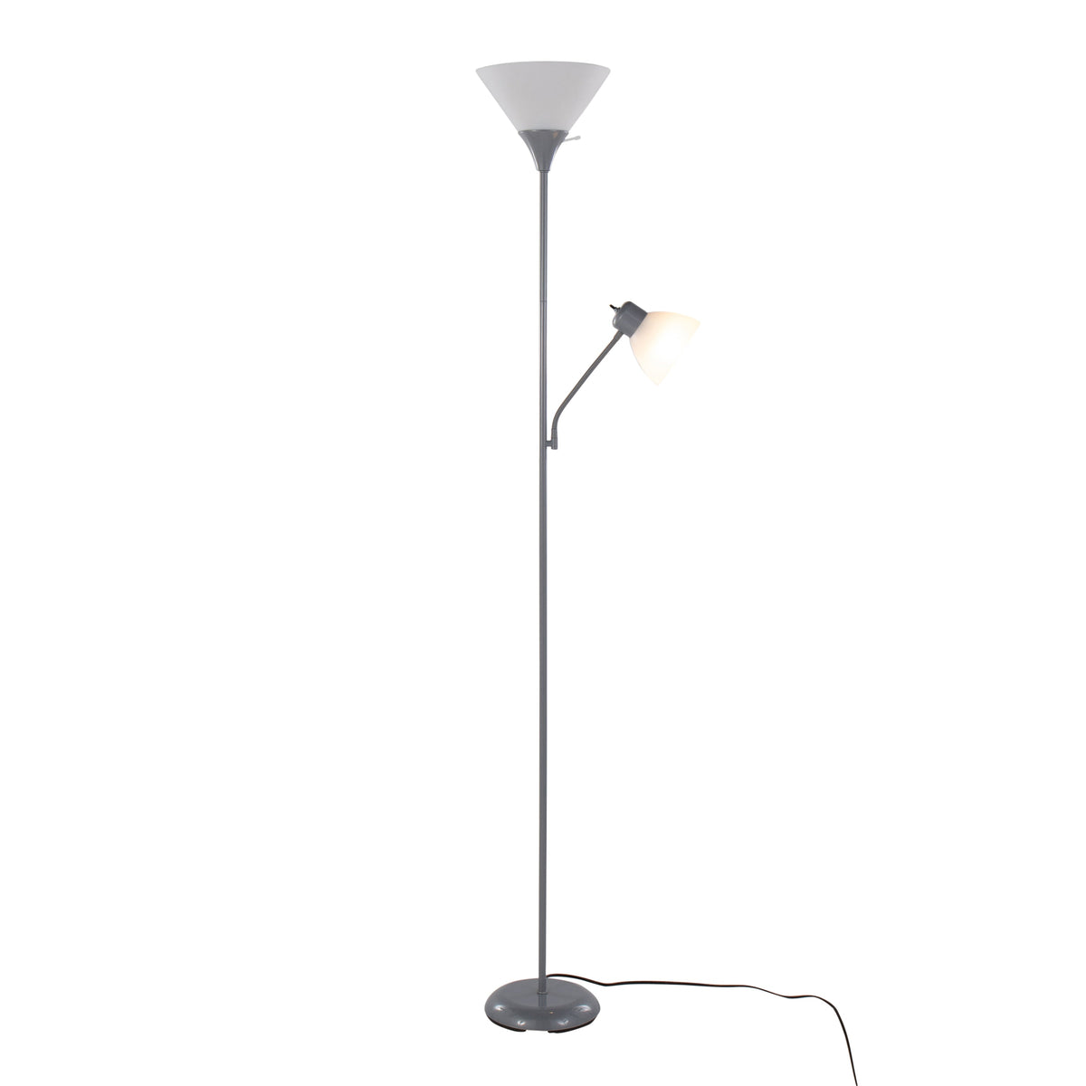 Dual 72" Contemporary Metal Floor Lamp in Silver Metal and Frosted White Plastic Shades by LumiSource - Sonkuki