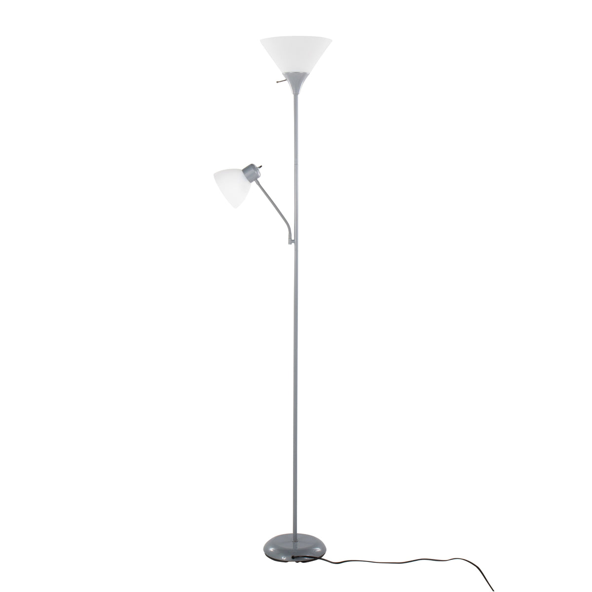 Dual 72" Contemporary Metal Floor Lamp in Silver Metal and Frosted White Plastic Shades by LumiSource - Sonkuki