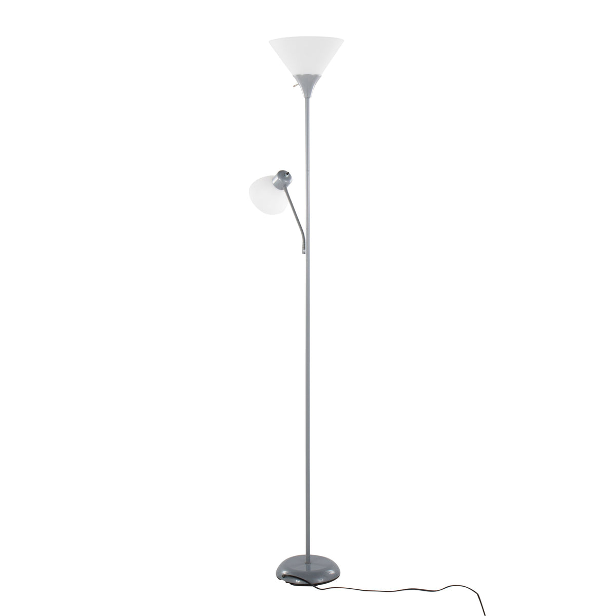 Dual 72" Contemporary Metal Floor Lamp in Silver Metal and Frosted White Plastic Shades by LumiSource - Sonkuki