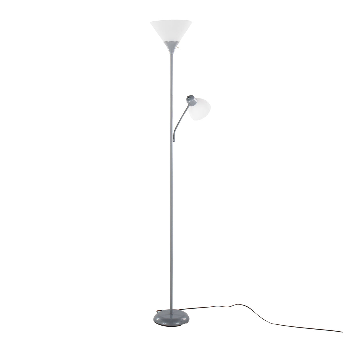 Dual 72" Contemporary Metal Floor Lamp in Silver Metal and Frosted White Plastic Shades by LumiSource - Sonkuki