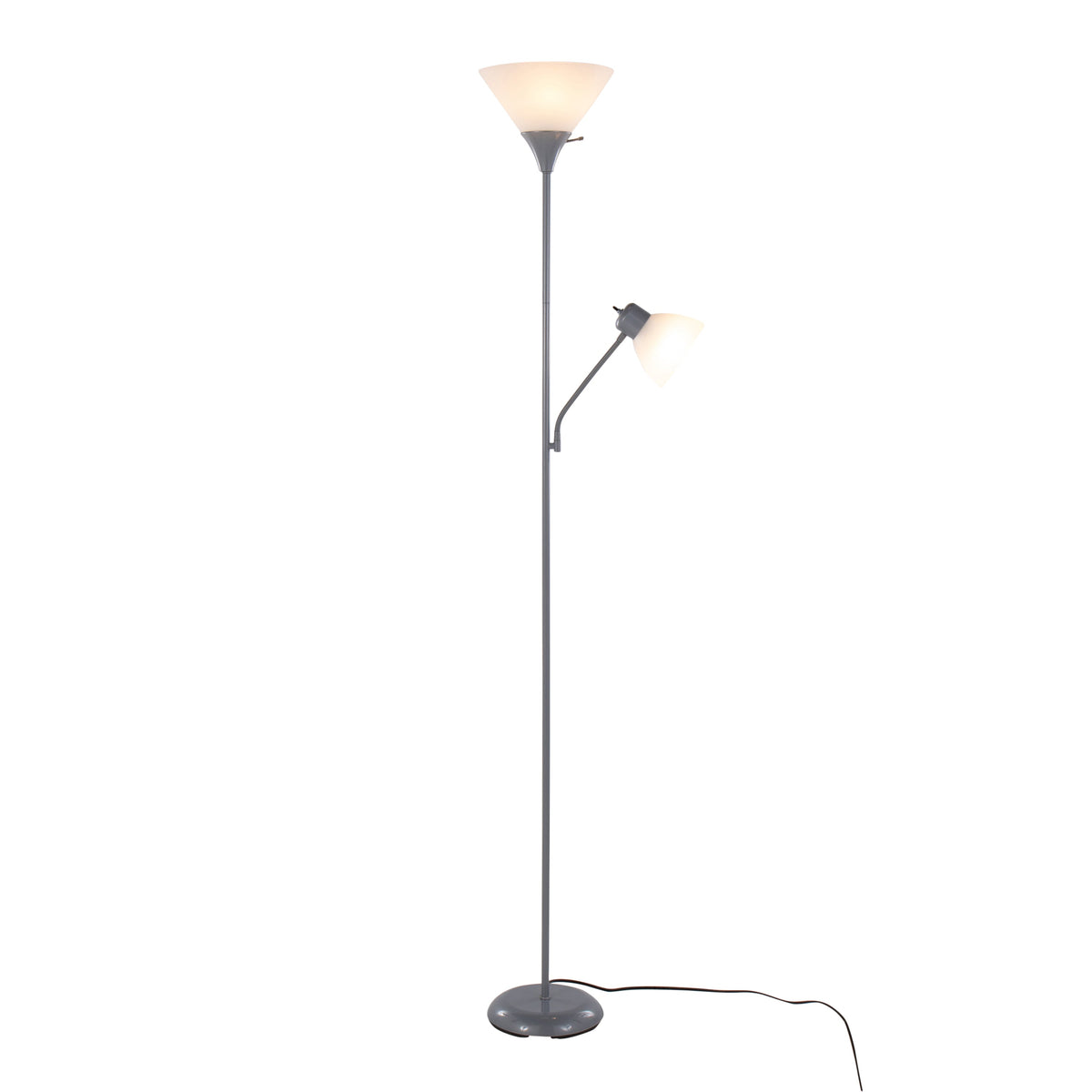 Dual 72" Contemporary Metal Floor Lamp in Silver Metal and Frosted White Plastic Shades by LumiSource - Sonkuki
