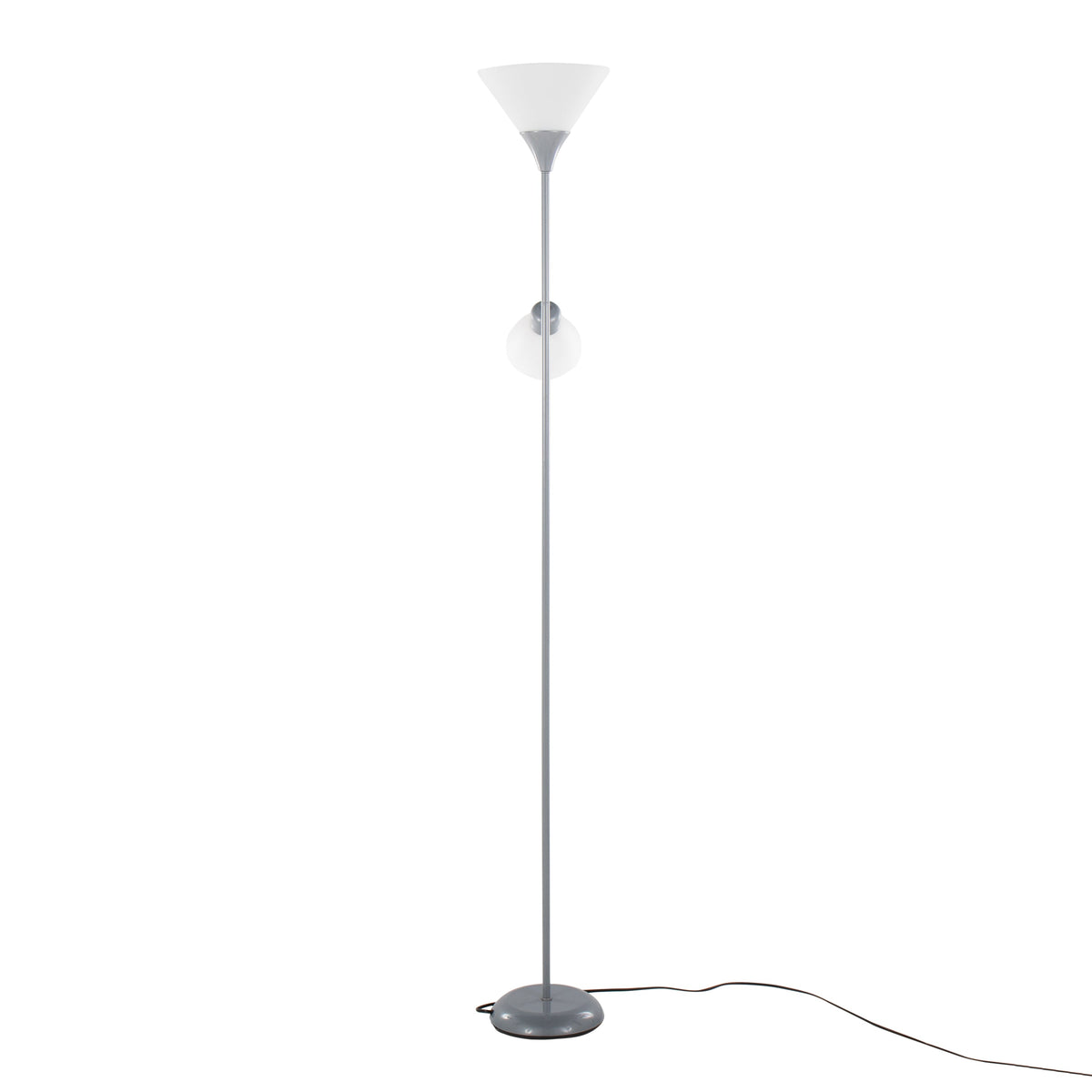 Dual 72" Contemporary Metal Floor Lamp in Silver Metal and Frosted White Plastic Shades by LumiSource - Sonkuki