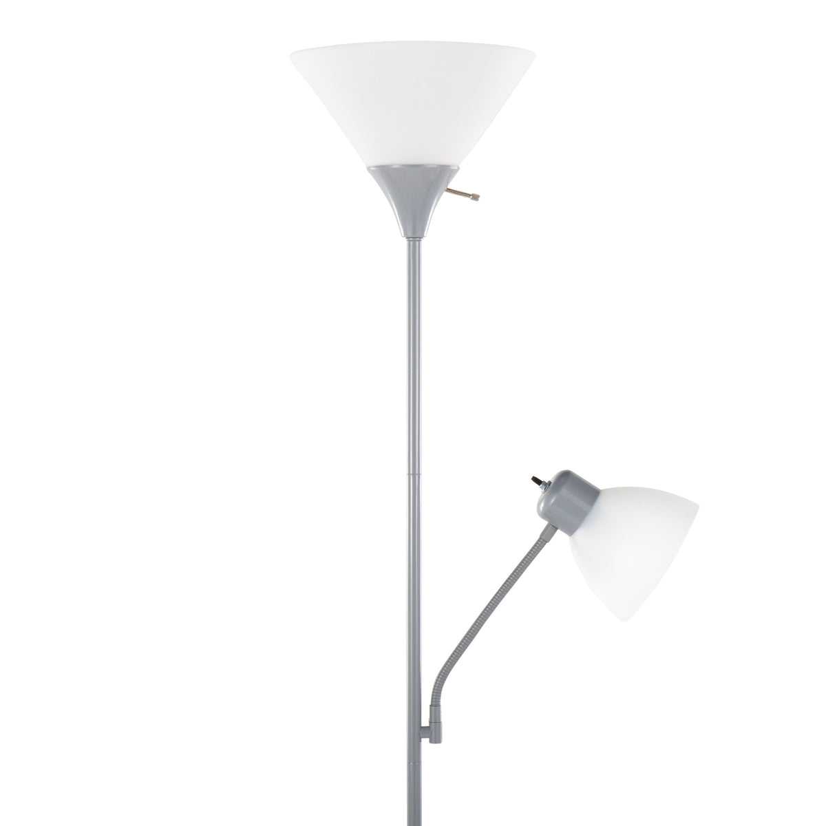 Dual 72" Contemporary Metal Floor Lamp in Silver Metal and Frosted White Plastic Shades by LumiSource - Sonkuki