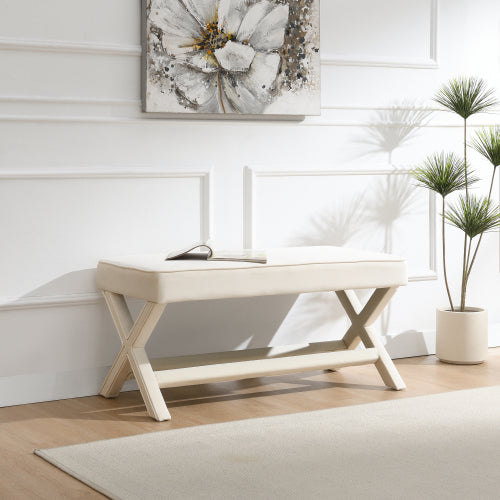 Dutch Velvet Bench with X-Legs and Lower Shelf - main product image
