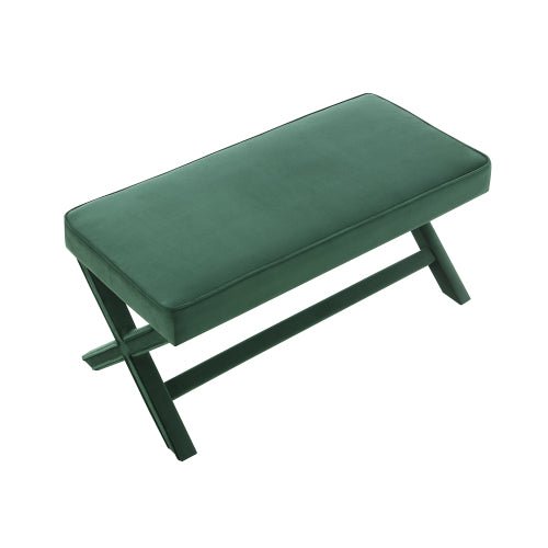 Dutch Velvet Bench with X-Legs and Lower Shelf - Sonkuki