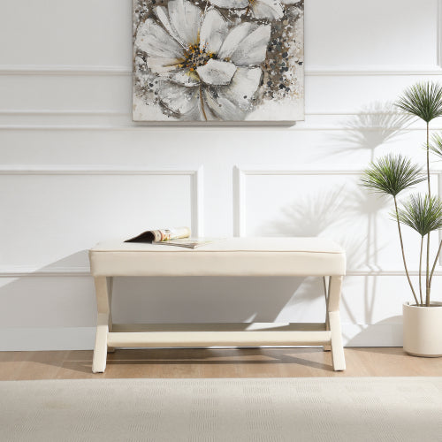 Dutch Velvet Bench with X-Legs and Lower Shelf - product image 4