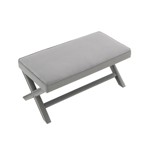 Dutch Velvet Bench with X-Legs and Lower Shelf - Sonkuki